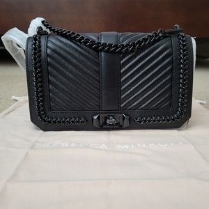 Chevron Quilted Love Crossbody with Chain Inset